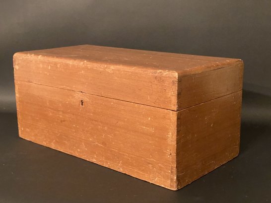A Vintage Wooden Storage Box With Dovetail Joinery & Hinged Lid