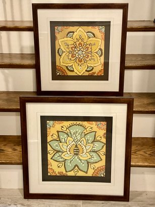Pair Of Floral Pics With Wooden Frames