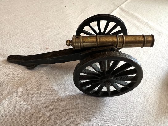 Vintage Or Antique Brass & Cast Iron Toy Cannon