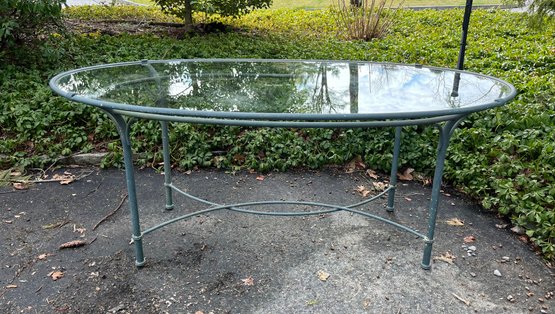 Glass & Painted Metal Outdoor Dining Table - 71 X 48
