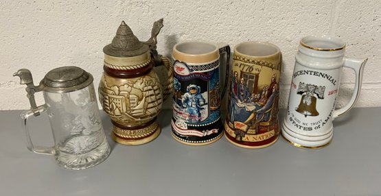 5 Vintage Collectible Steins ~ 2 Miller High Life & More ~