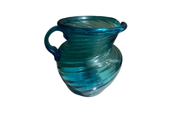 Small MCM Ocean Blue Swirled Glass Pitcher