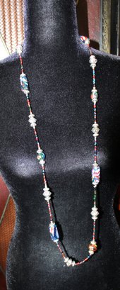 Hand Made Beaded Multi Color 40' Necklace