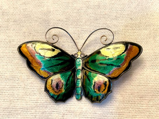 Norwegian David Andersen Sterling Silver & Enamel Butterfly Brooch