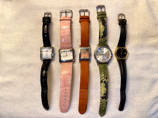 Fashion Watch Collection With Leather & Lizard Bands Including Timex And Fossil