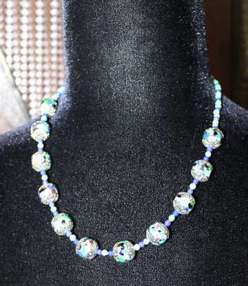 Beautiful Hand-made Green/blue Silver Tone Beaded 18' Necklace
