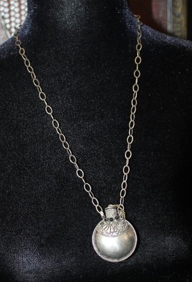 1980's Silver Tone Poison Bottle Necklace
