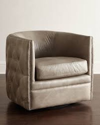 *An Abriola Leather Swivel Chair By Bernhardt With Brass Nailhead Trim - Putty - New Retail $3110* Location B
