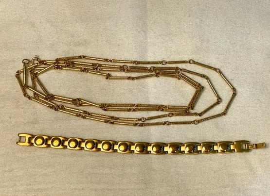 Gold Toned Bracelet & Rope Length Necklace