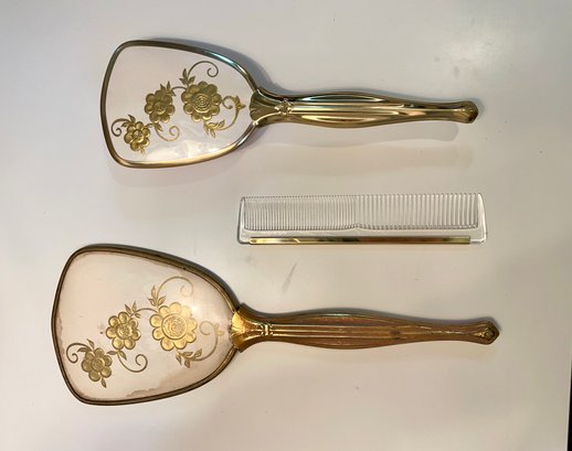 Vintage Vanity Hand Mirror, Hair Brush & Comb Boxed Set, Made In USA