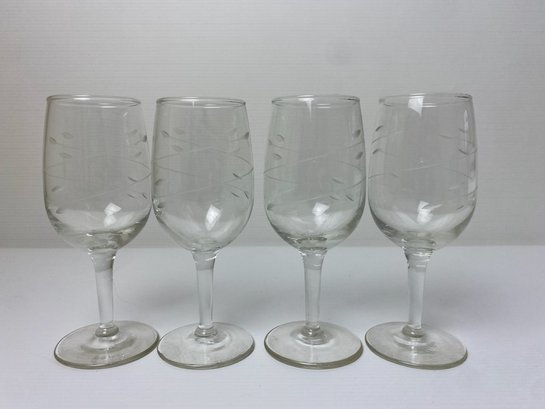 Vintage Etched Wine Glasses (4)