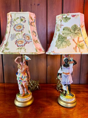 Pair French Continent Porcelain Lamps With Custom Made Lamps