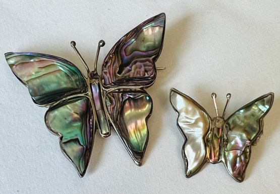 VINTAGE TAXCO MEXICO STERLING SILVER SHELL BUTTERFLY BROOCHES