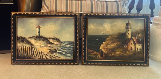 Very Beautiful Oil Paintings In Wooden Frames Near The Ocean Light  By The Artist Alfredo On Both