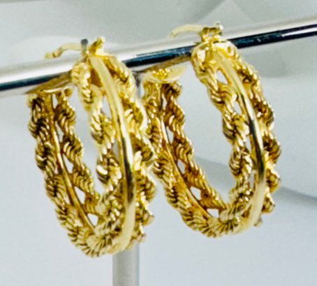 14k Gold Twisted Rope Hoop Earrings