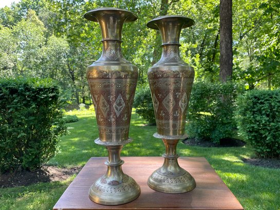 Pair Of Vintage Brass Vases From Pakistan