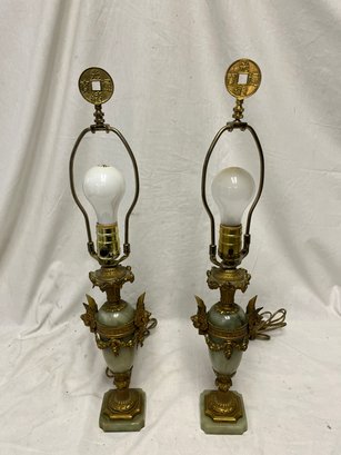 Antique Alabaster & Gilt Boudoir Lamps