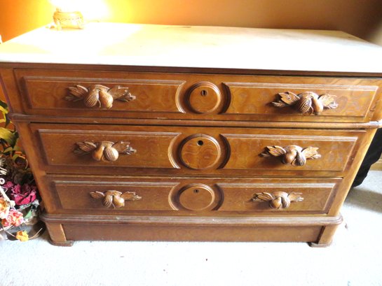Marble Top Carved Nuts Pulls Victorian Eastlake 3 Drawer Dresser