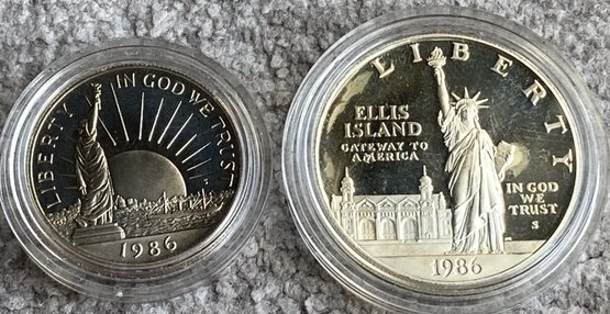 1986 ELLIS ISLAND STATUE OF LIBERTY Centennial Commemorative Silver Dollar Set