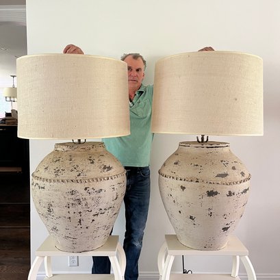 A Pair Of Monumental Pottery Urn Lamps