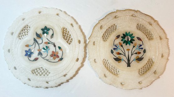 2 Hand Carved Marble Inlay Jali Work Plates