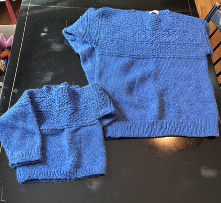Handmade Blue Matching Adult & Child Sweaters