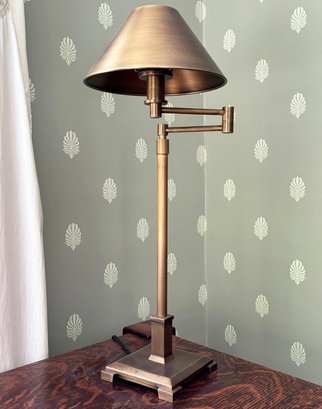 A Modern Brass Articulating Arm Desk Lamp, Likely Visual Comfort
