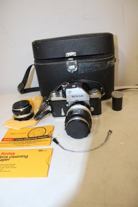 Vintage Nikon-f Film Camera W/ Metered Prism Nikon Lens In Hard Case