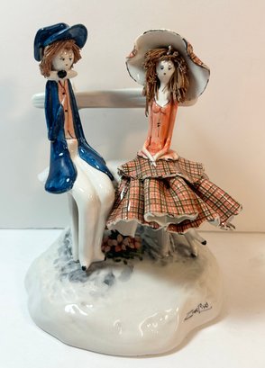 Vintage Zampiva Signed Spaghetti Hair Couple Figurine - Made In Italy