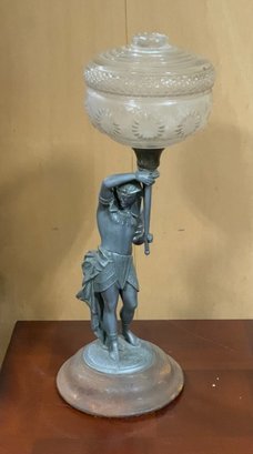 Antique Eygyptian Revival Figural Oil Lamp With Globe