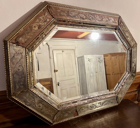 Antique Mirror With Hand Painted Frame