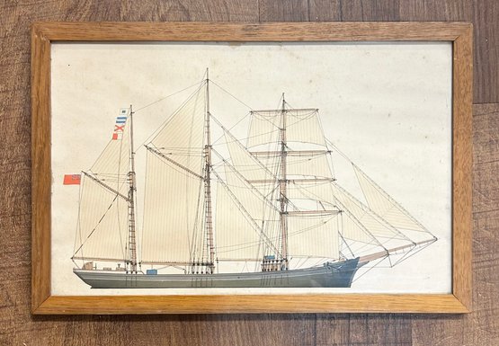 Antique Framed The Barquentine Waterwitch Lithograph Print
