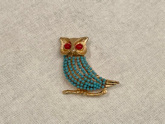 Vintage BSK Owl On Branch Brooch