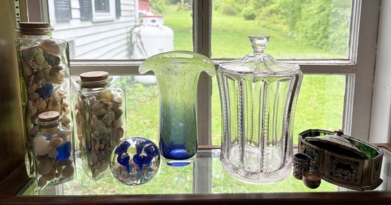 A Murano Glass Paperweight And Vase, A Hobnail Glass Cookie Jar, And More!