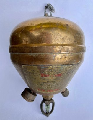 Industrial Hanging STOP-FIRE Brass Fire Extinguisher - 1940's
