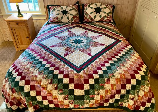 Vintage Handmade Quilt With Two Pillow Shams