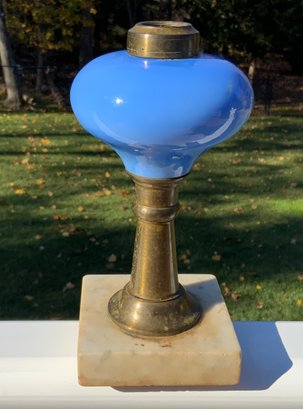 Rare Antique Boston Sandwich Glass Font Whale Oil Lamp Font ~ Blue ~