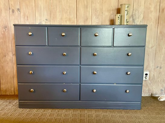 Vintage Blue Painted Ten Drawer Wood Dresser