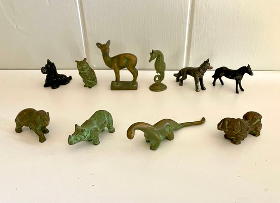 Ten Vintage Highly Detailed Small Metal Animals Including Brass