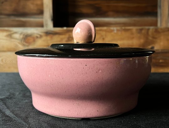 Vintage 1950's Mid Century Pink & Black Casserole Dish