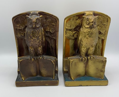 Antique Owl Bookends Dymalkon Bronze Clad ~ Original Paint ~