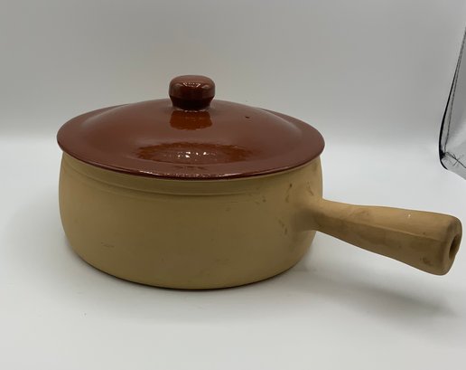 Vintage Covered Terracotta Lidded Pot W/Handle ~ York Gourmet Ware Oven Proof ~