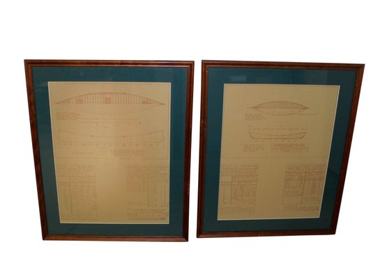 Pair Of Sepia Blue Prints For Boats