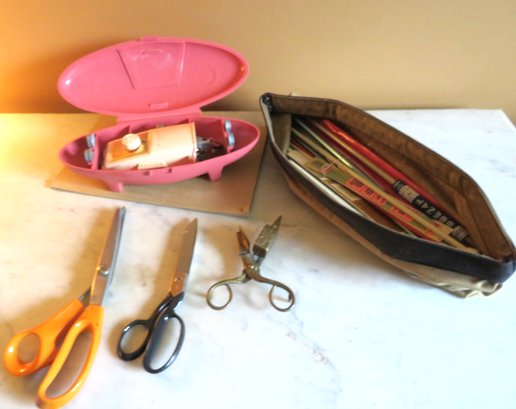 Singer Sewing Items, Crochet Needles, Brass Candle Snuffing