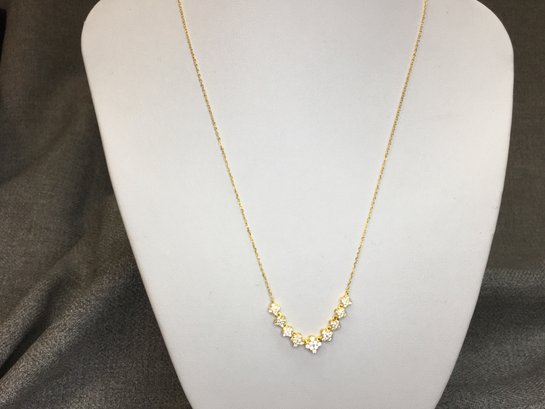 Wonderful Brand New Sterling Silver / 925 With 14K Gold Overlay Necklace With Sparkling White Zircons !
