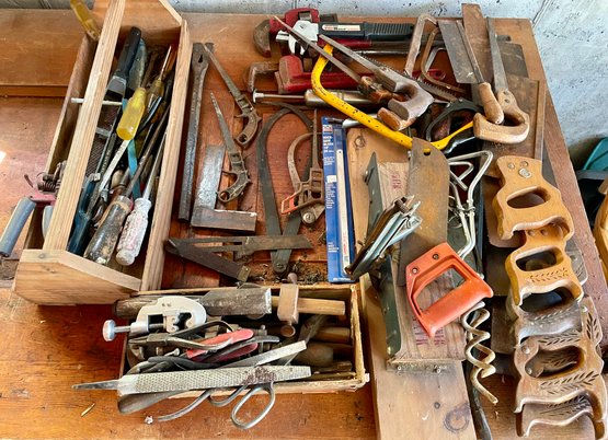Huge Assortment Of Hand Tools Including Hand Saws