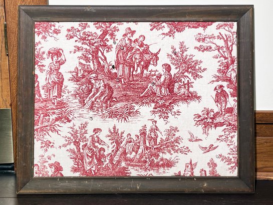 A Toile Covered Pinboard In Wood Frame