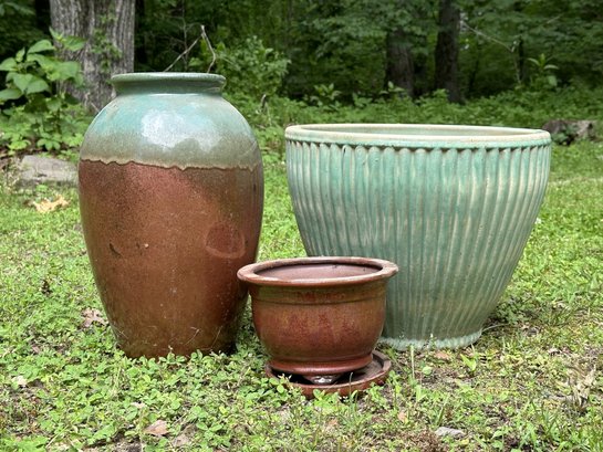 Three Beautiful Glazed Pottery Planters
