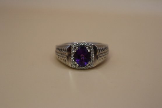 925 Sterling With Purple And Clear Stones Signed 'STS' Chuck Clemency Ring Size 11