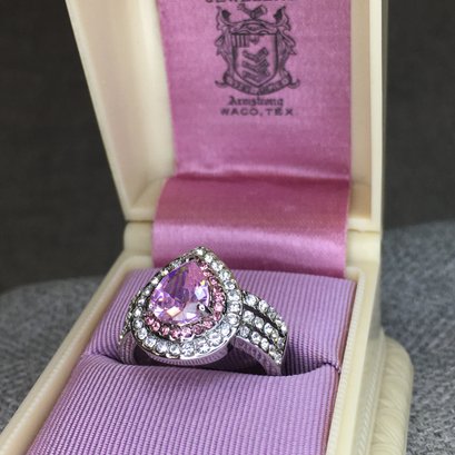 Amazing Brand New Sterling Silver / 925 With Pink Teardrop Tourmaline And White Topaz - Very Pretty Ring